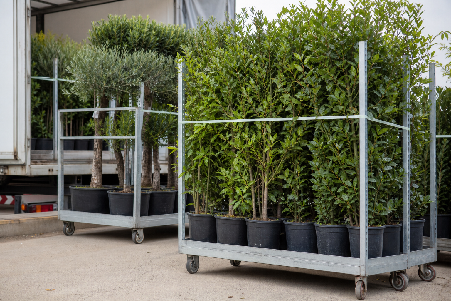 Container plants prepared for professional transport