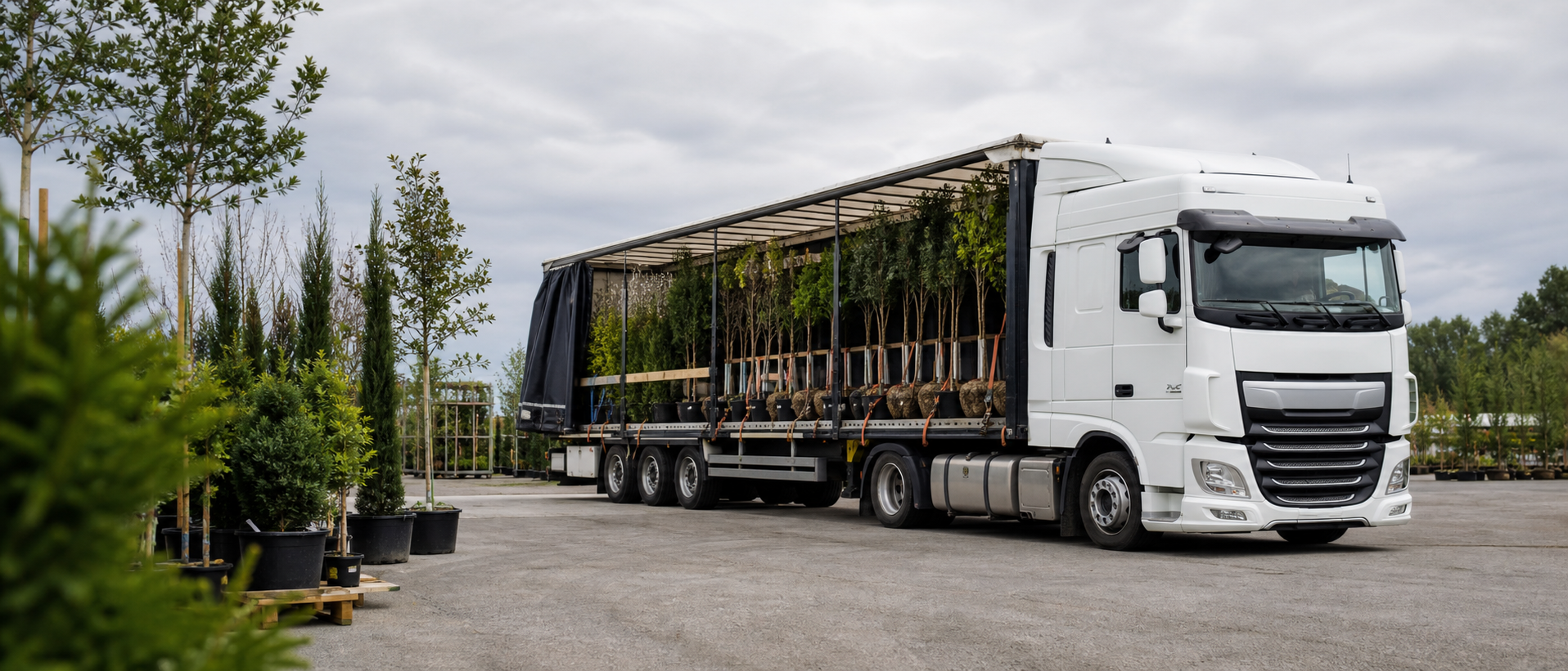 Truck prepared for plant logistics at a European plant nursery